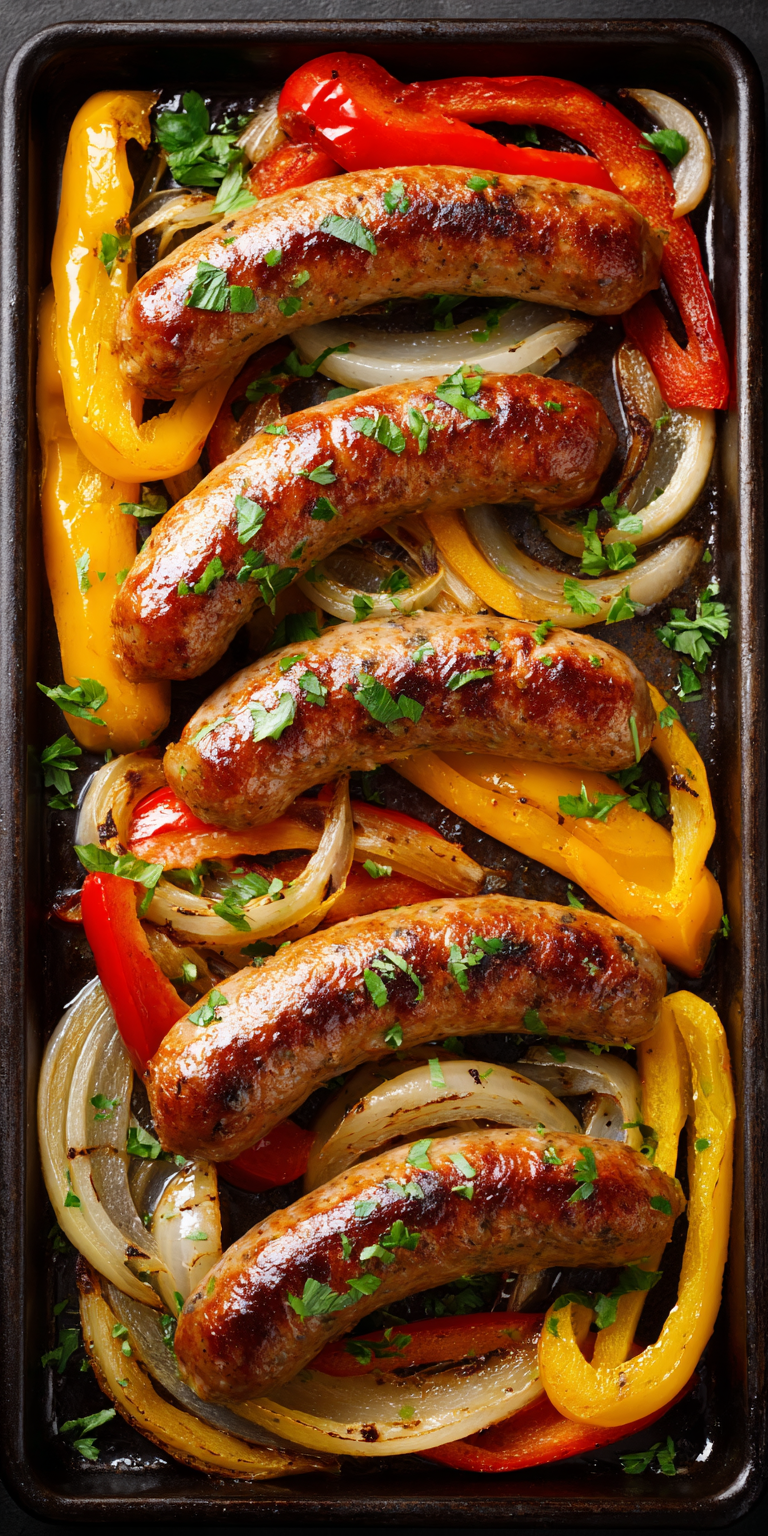 Sheet Pan Sausage and Peppers Simple Recipe served warm with cozy spices