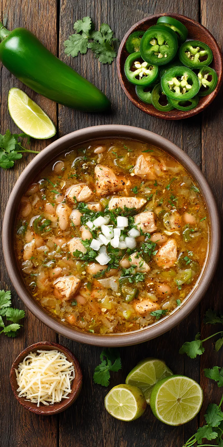 Spicy White Chicken Chili with Jalapenos served warm with cozy spices
