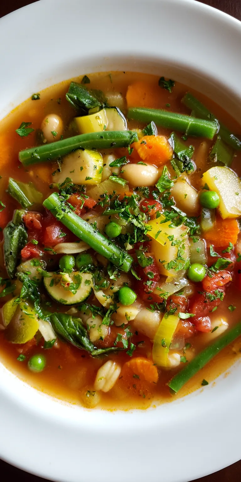Spring Vegetable Minestrone Italian Soup served warm with cozy spices