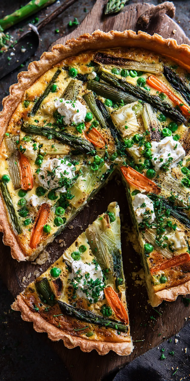 Spring Vegetable Quiche with Goat Cheese served warm with cozy spices
