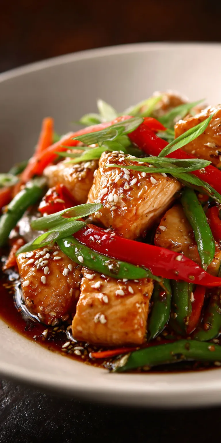 Sticky Sesame Salmon Stir Fry served warm with gentle spices and a cozy aroma