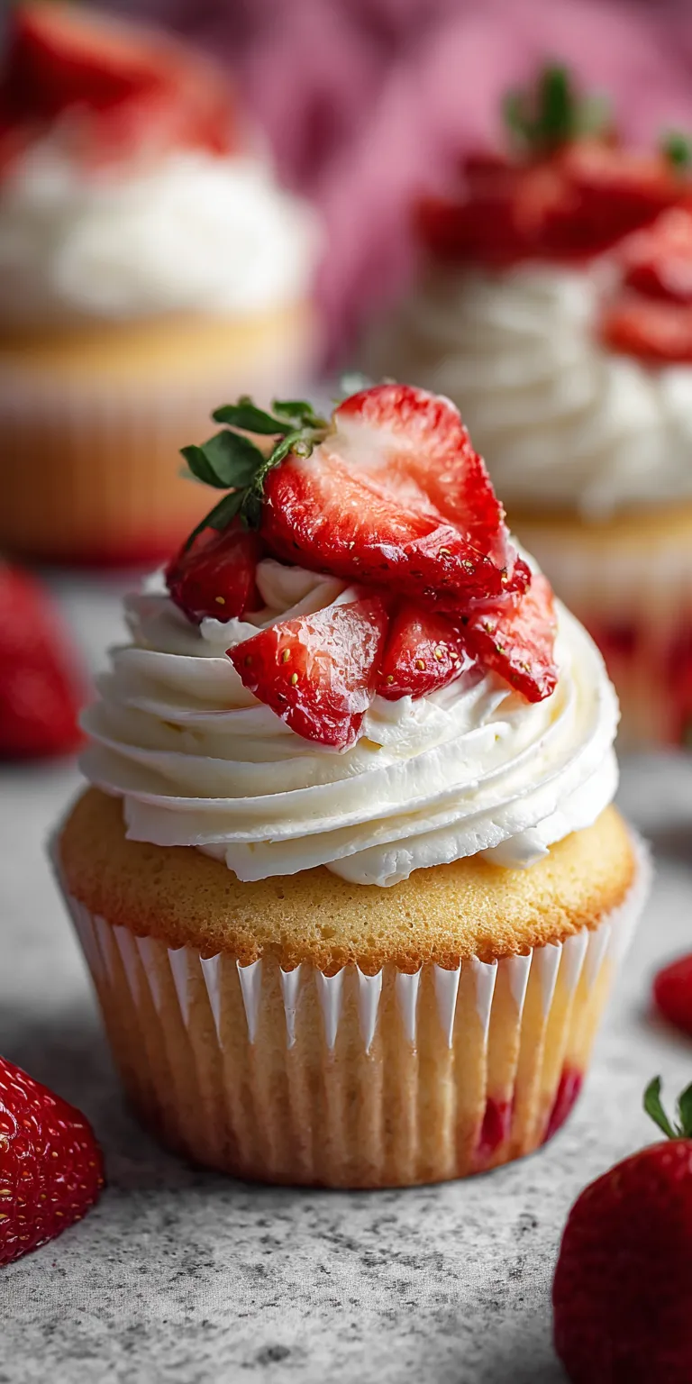 Strawberry Shortcake Cupcakes with Cream served warm with cozy spices