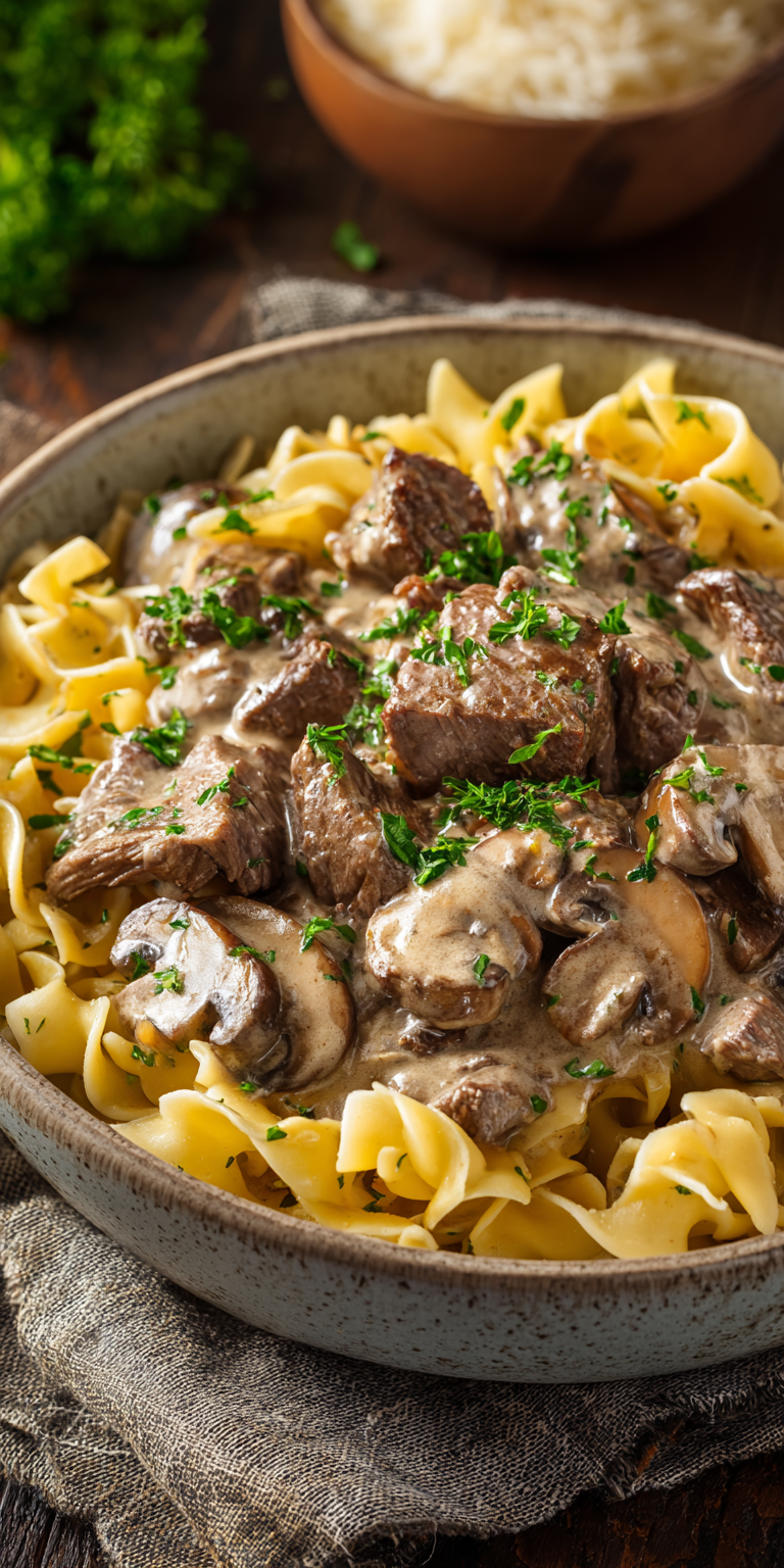 Venison Stroganoff with Mushrooms served warm with cozy spices