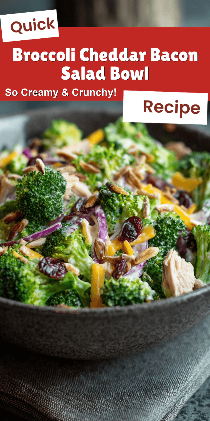 Broccoli Cheddar Bacon Salad Bowl served on a plate