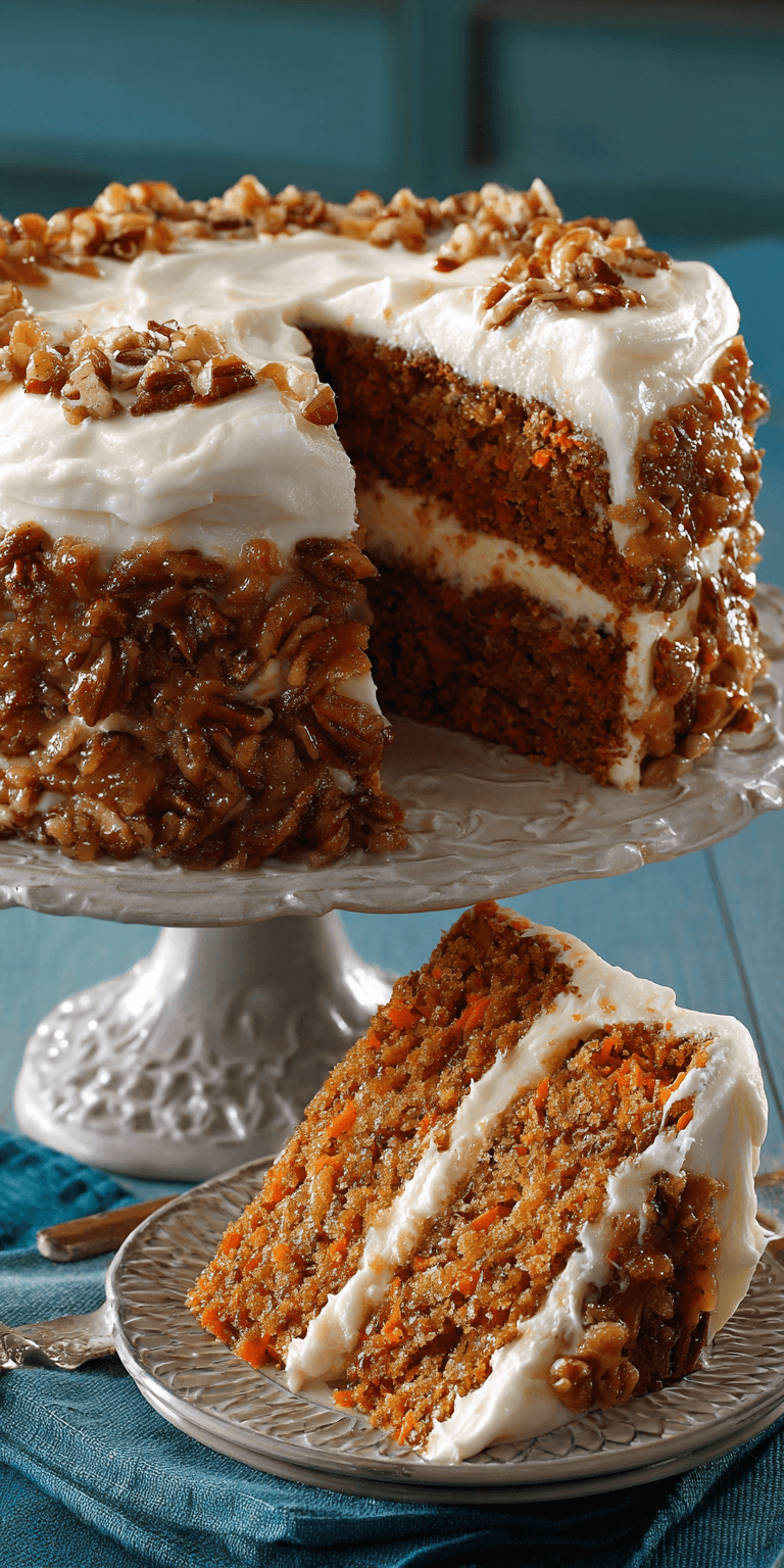 Caramel Pecan Carrot Cake Recipe served warm with cozy spices
