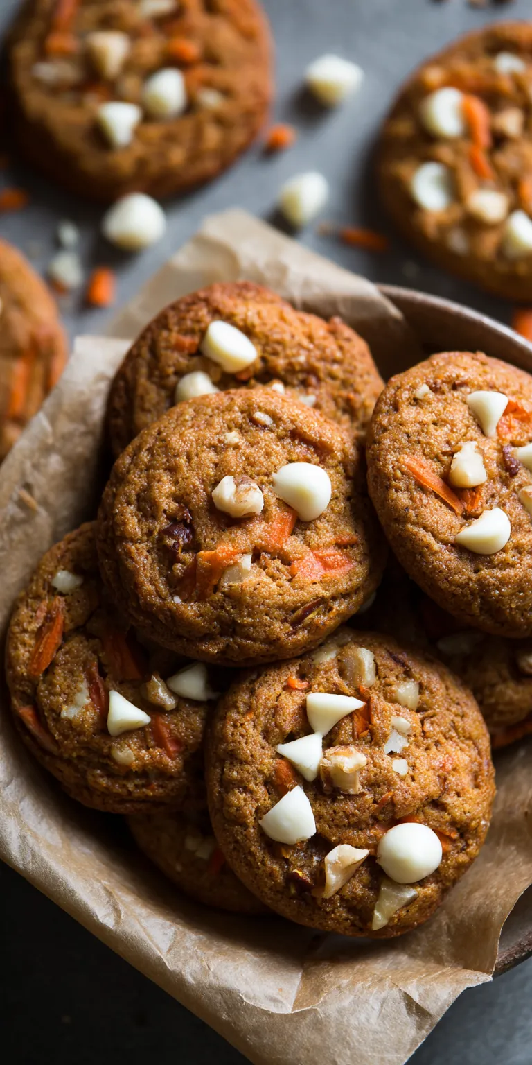 Carrot Cake Cookies with White Chocolate served warm with cozy spices