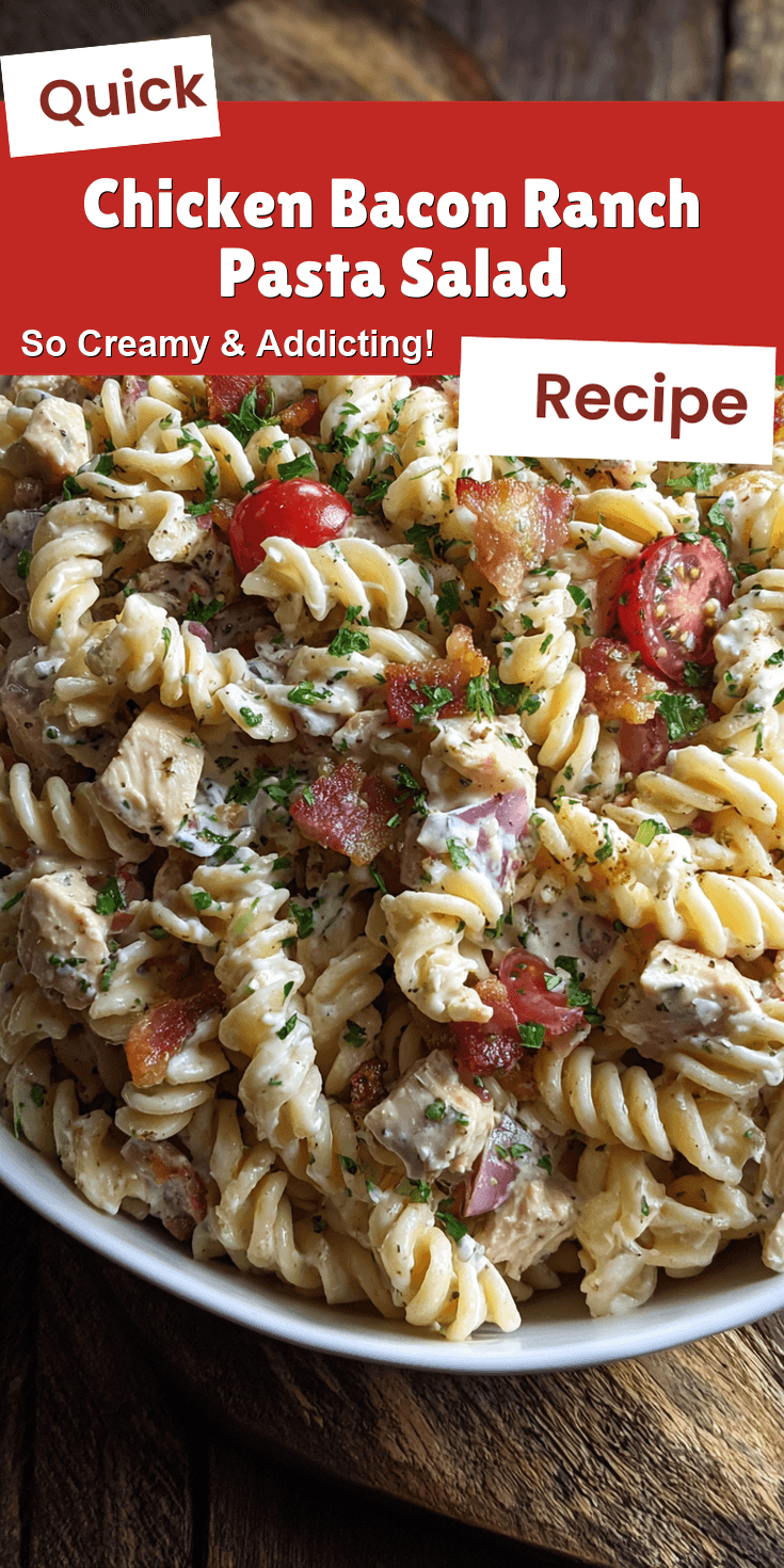 Chicken Bacon Ranch Pasta Salad served on a plate