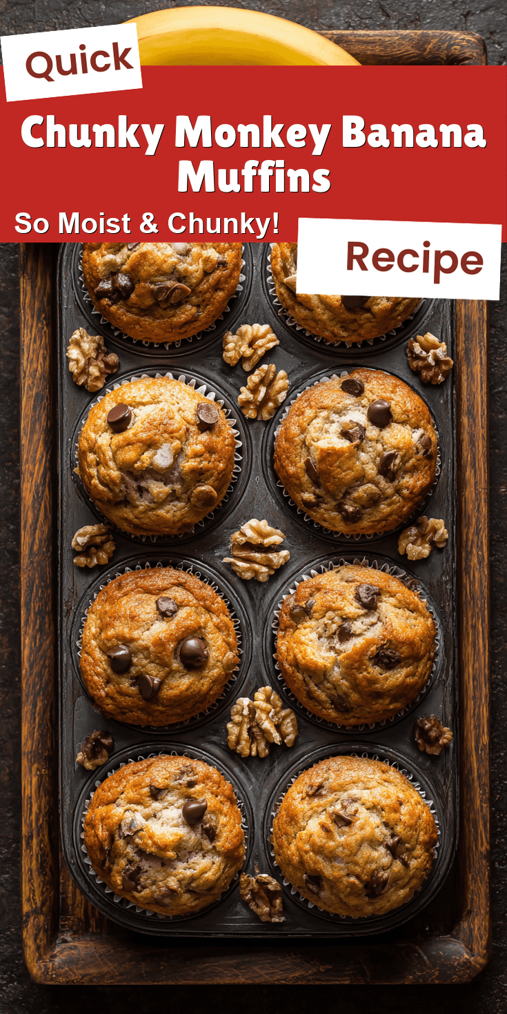 Chunky Monkey Banana Muffins served on a plate