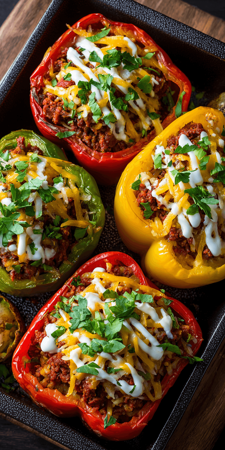 Corned Beef Stuffed Bell Peppers served warm with cozy spices