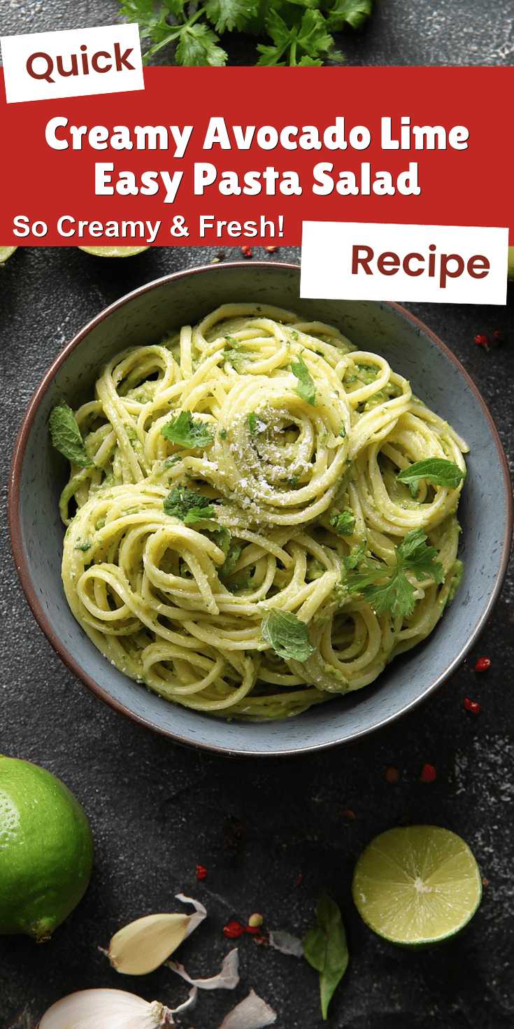 Creamy Avocado Lime Easy Pasta Salad served warm with cozy spices