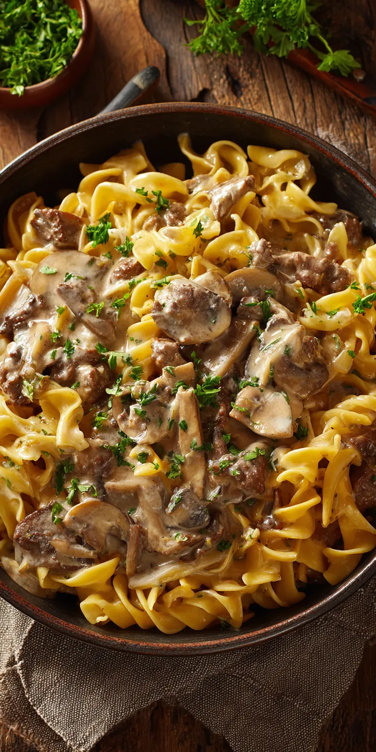 Creamy Beef Stroganoff Pasta served warm with cozy spices