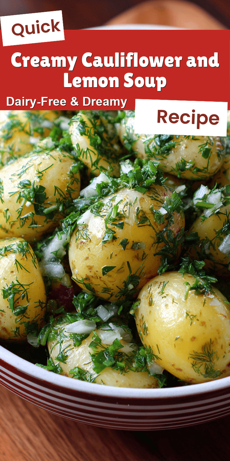 Creamy Cauliflower and Lemon Soup served on a plate