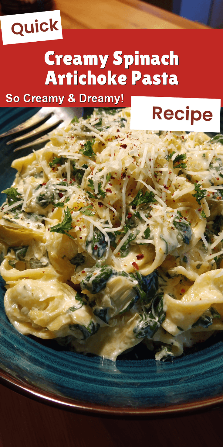 Creamy Spinach Artichoke Pasta served on a plate