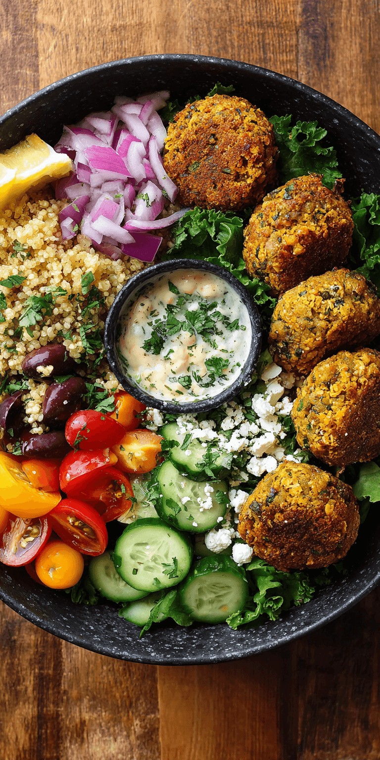 Crispy Falafel Mediterranean Bowl served warm with cozy spices