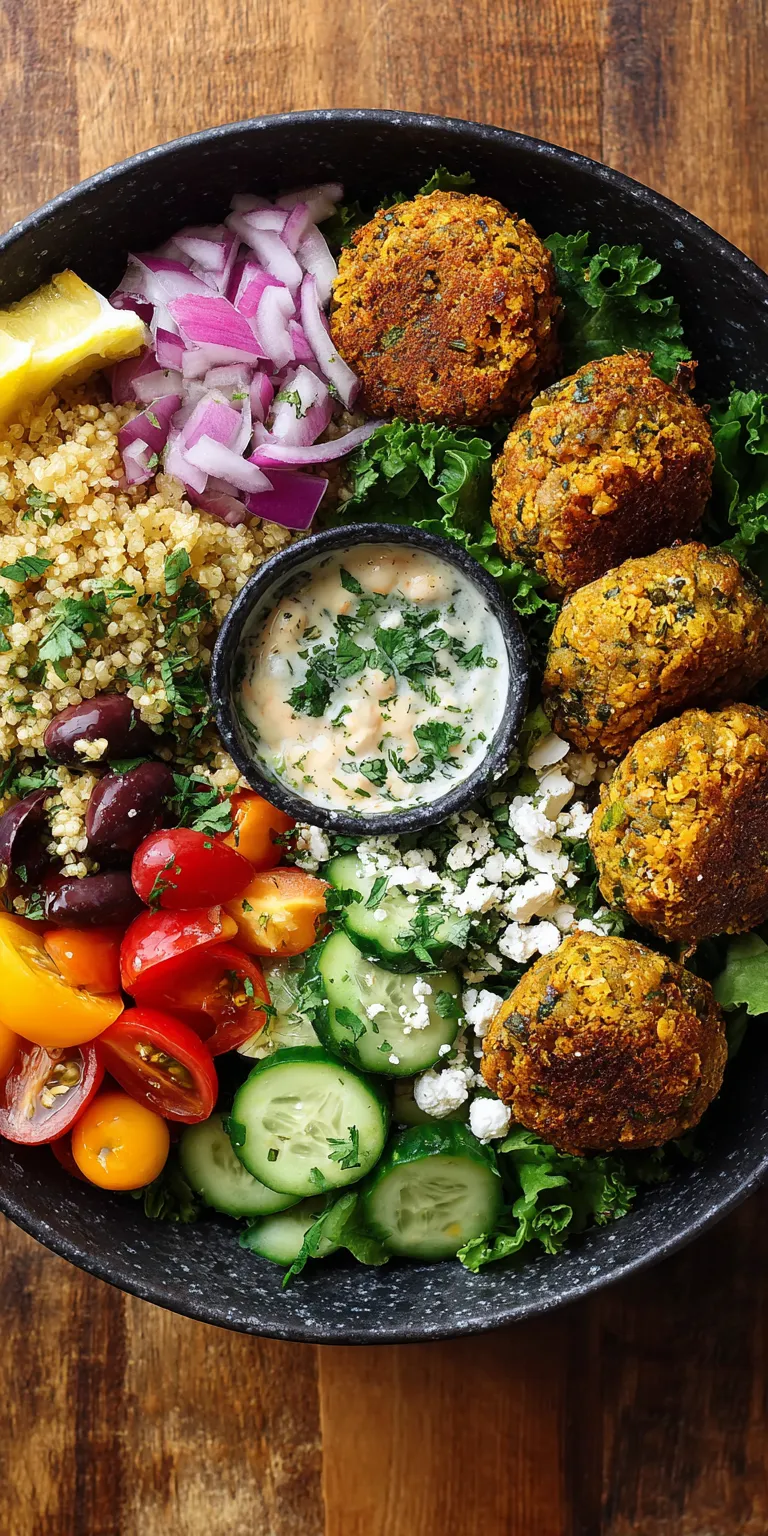 Crispy Falafel Mediterranean Bowl served warm with cozy spices