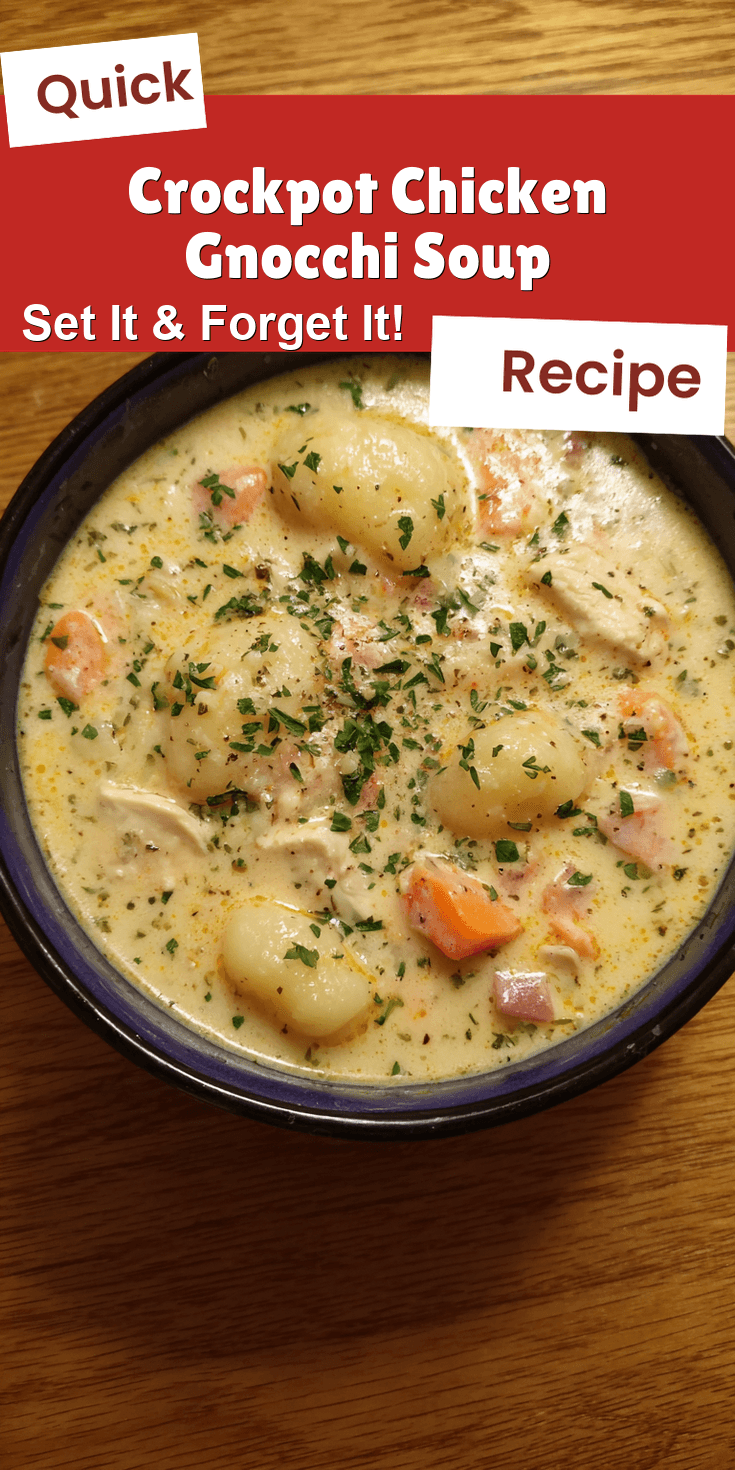 Crockpot Chicken Gnocchi Soup served warm with cozy spices