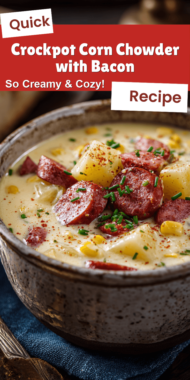 Crockpot Corn Chowder with Bacon served on a plate