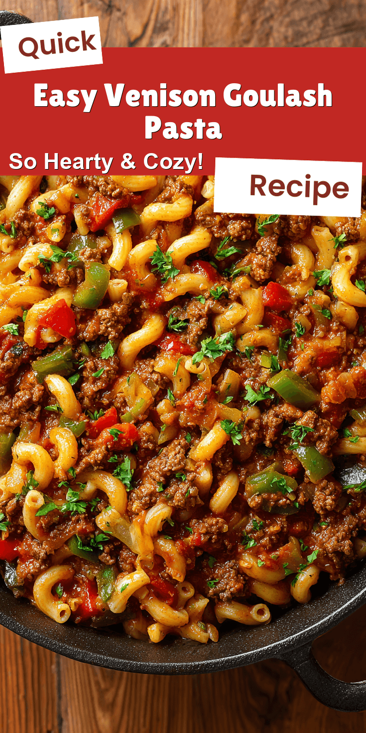 Easy Venison Goulash Pasta served warm with cozy spices