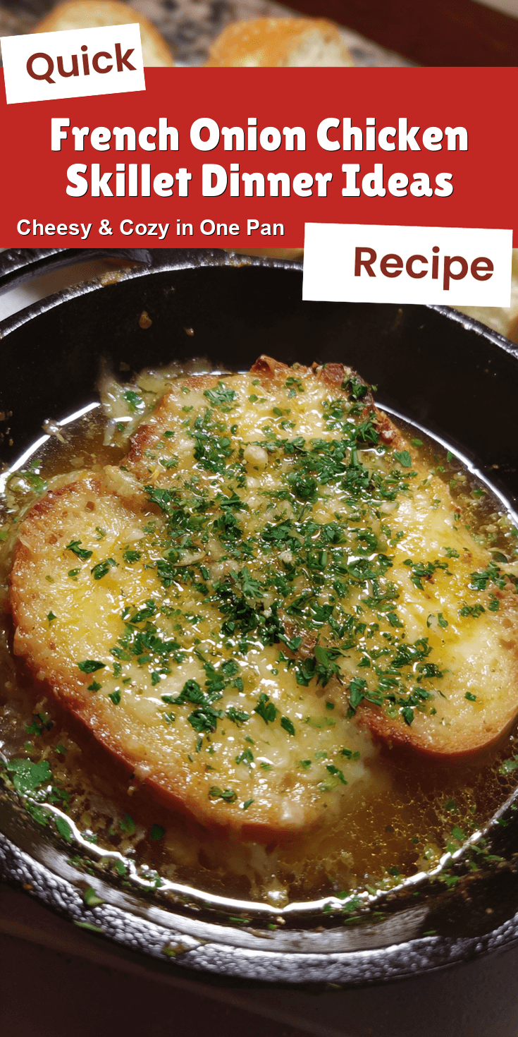 French Onion Chicken Skillet Dinner Ideas served on a plate