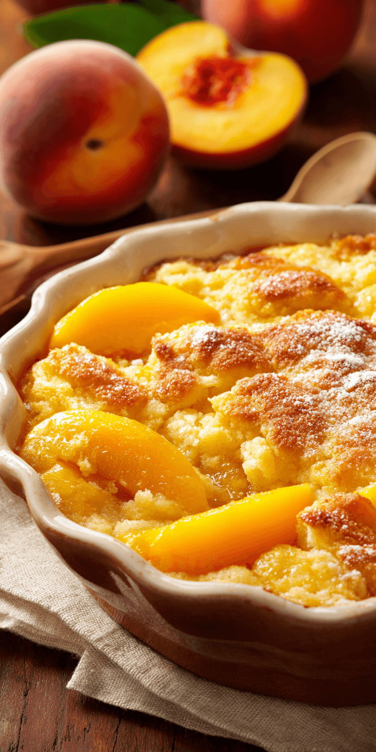 Fresh Peach Cobbler Southern Style served warm with cozy spices
