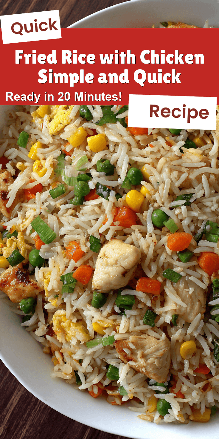 Fried Rice with Chicken Simple and Quick served on a plate