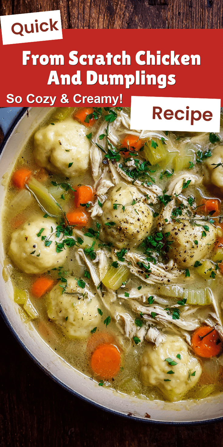 From Scratch Chicken And Dumplings served on a plate