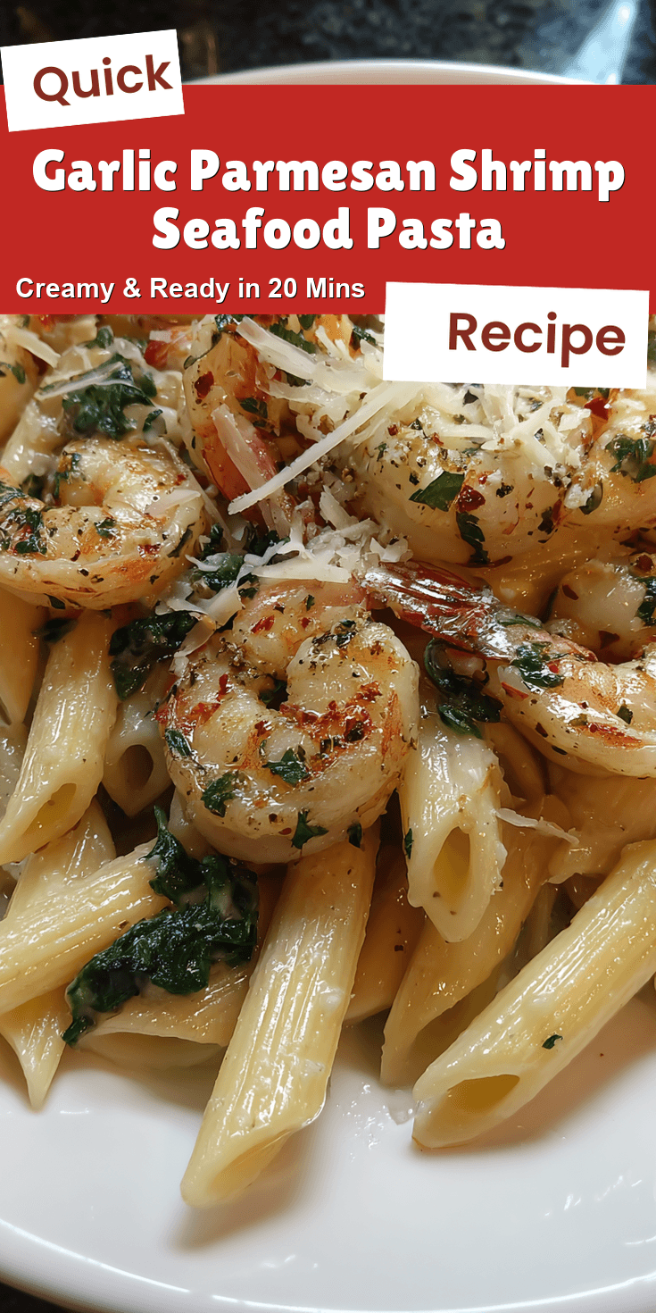 Garlic Parmesan Shrimp Seafood Pasta served warm with cozy spices
