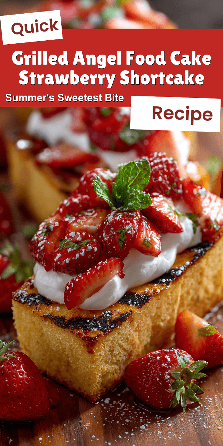 Grilled Angel Food Cake Strawberry Shortcake served on a plate