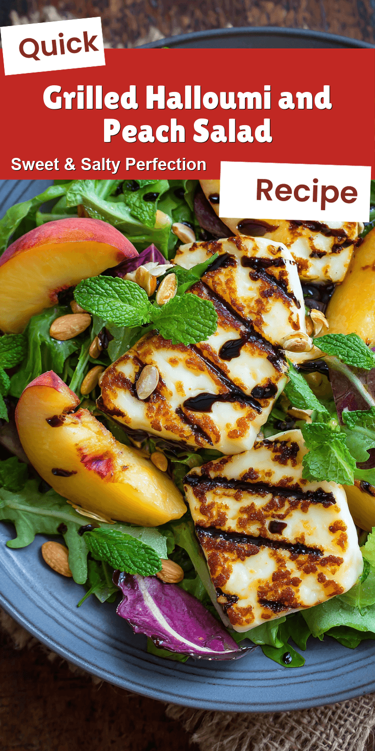 Grilled Halloumi and Peach Salad served on a plate