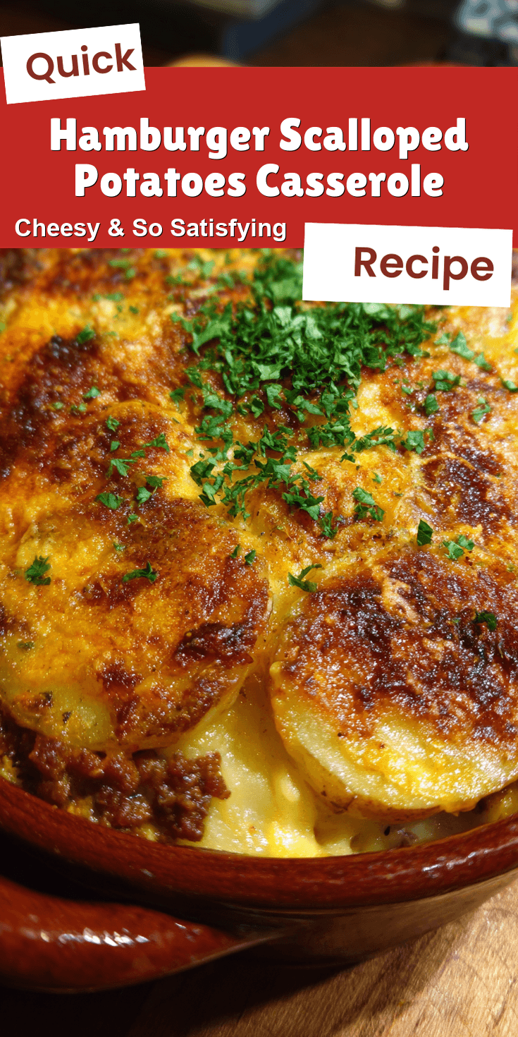 Hamburger Scalloped Potatoes Casserole served on a plate