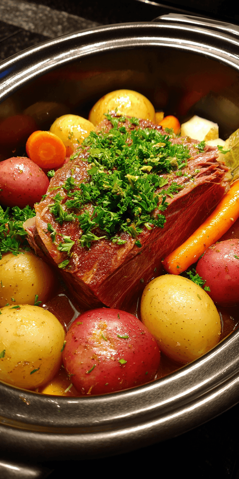 Irish Corned Beef Boiled Dinner served warm with cozy spices