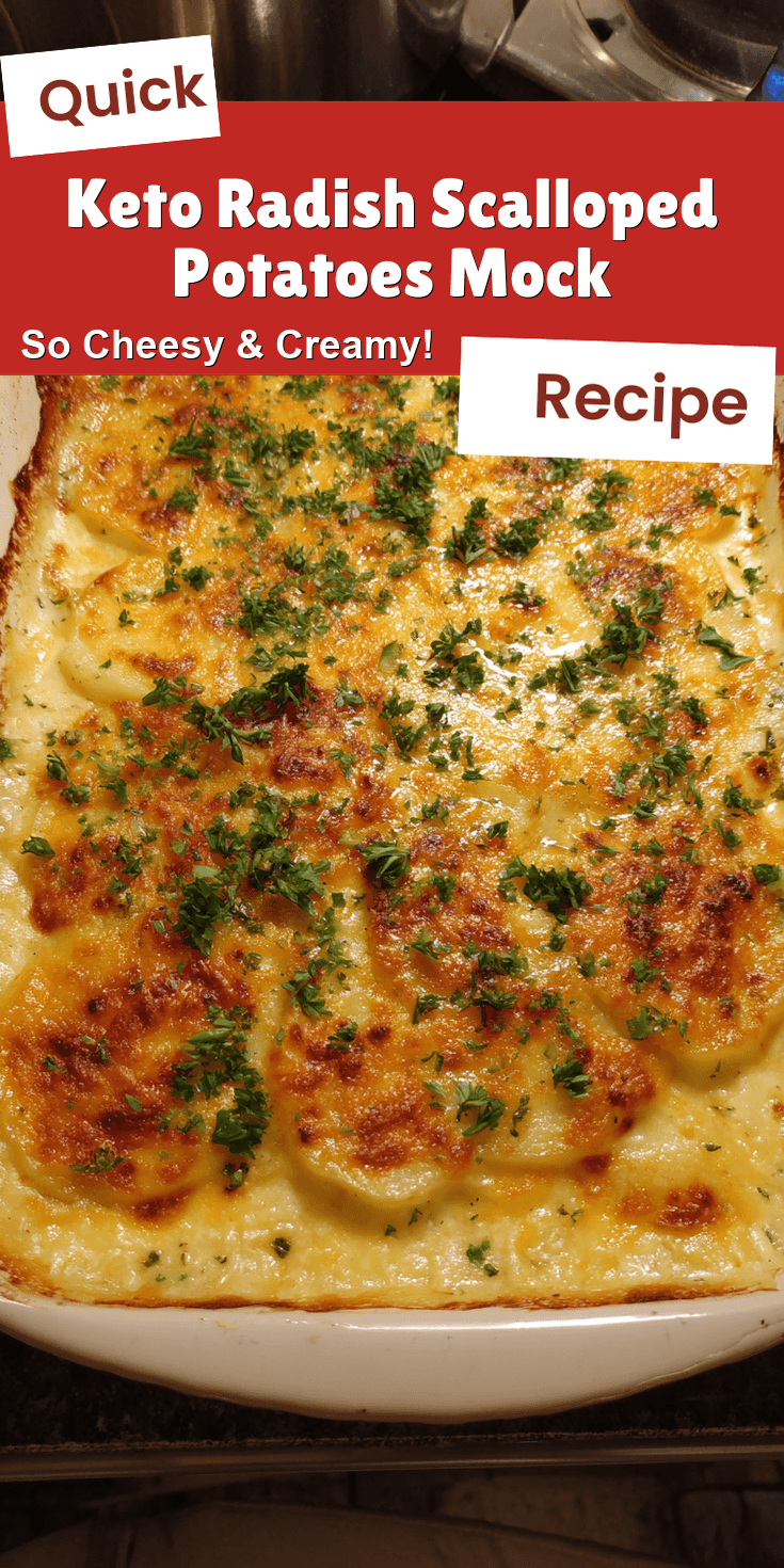 Keto Radish Scalloped Potatoes Mock served warm with cozy spices