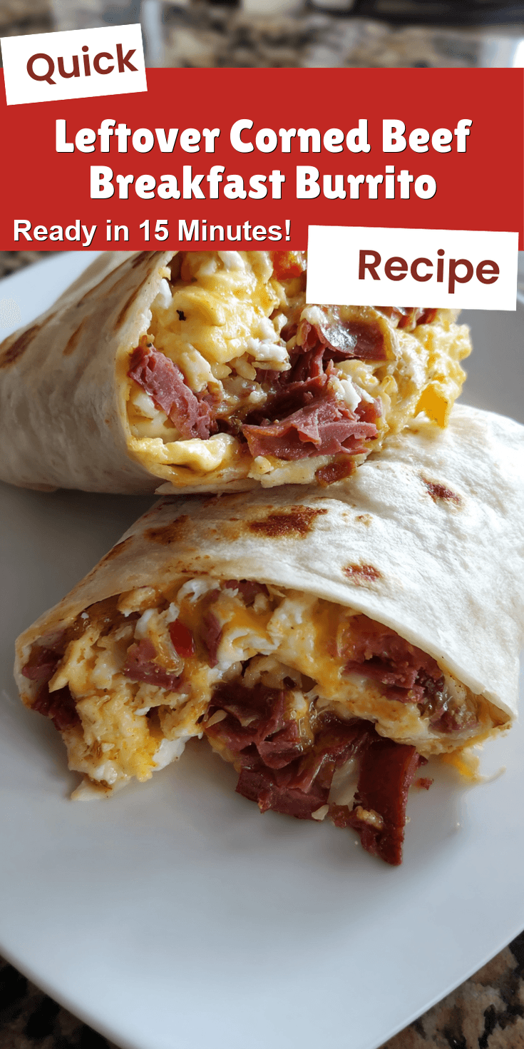 Leftover Corned Beef Breakfast Burrito served warm with cozy spices