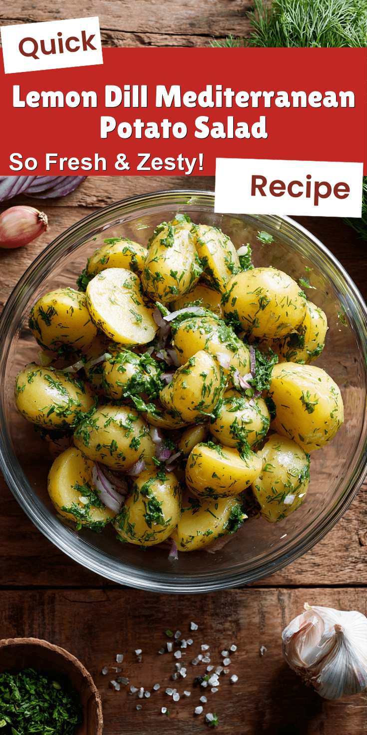 Lemon Dill Mediterranean Potato Salad served on a plate