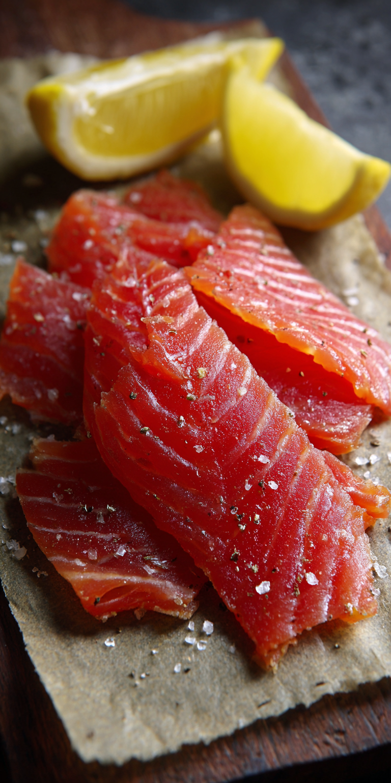 Lemon Pepper Salmon Jerky served warm with cozy spices