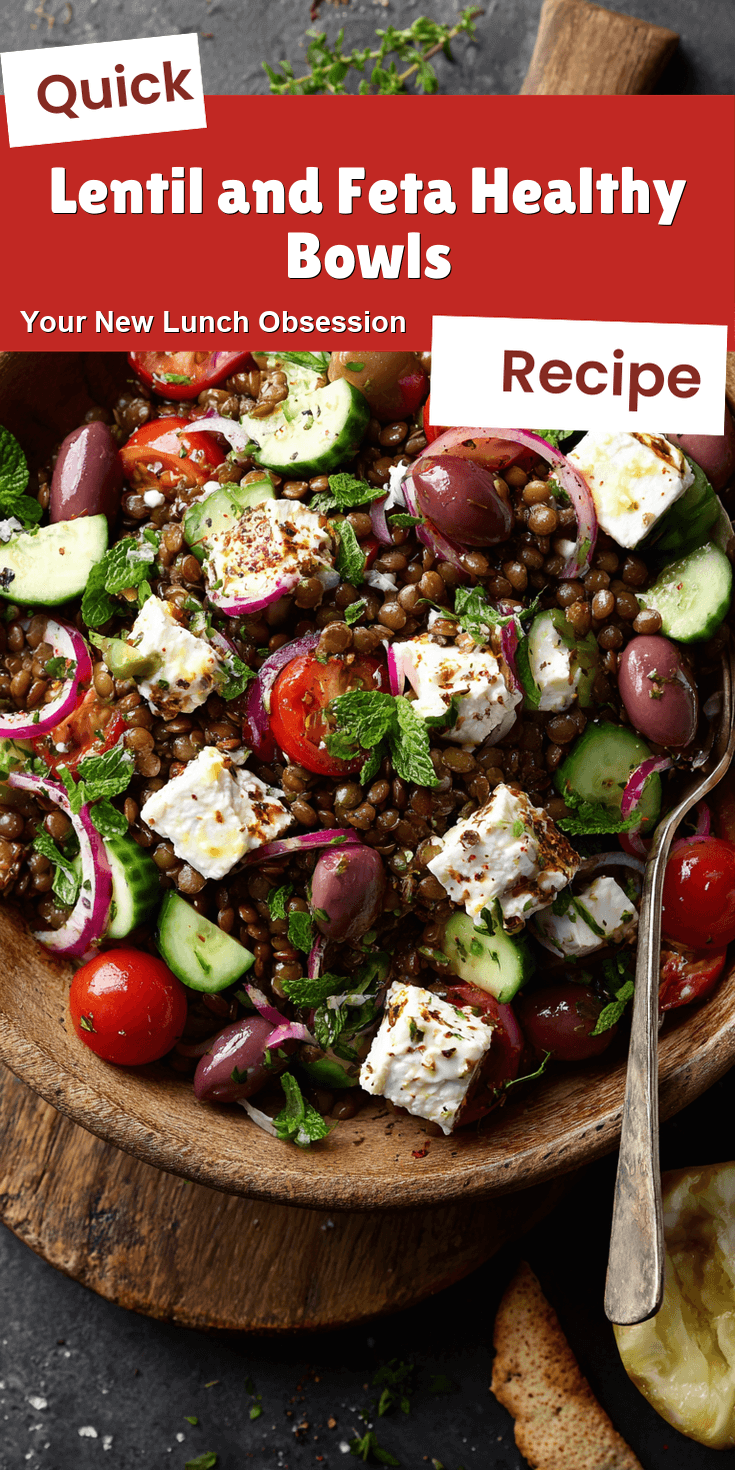 Lentil and Feta Healthy Bowls served on a plate