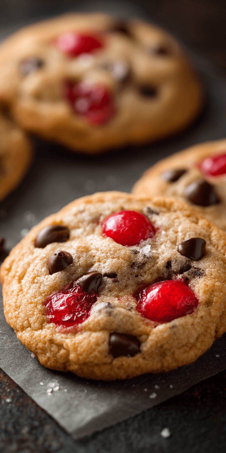 Maraschino Cherry Chocolate Chip Cookies served warm with cozy spices