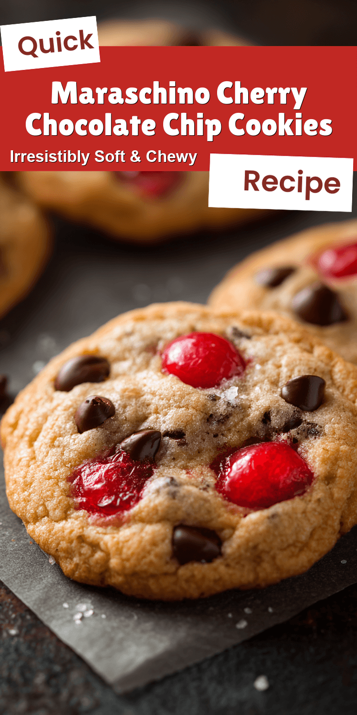 Maraschino Cherry Chocolate Chip Cookies served on a plate