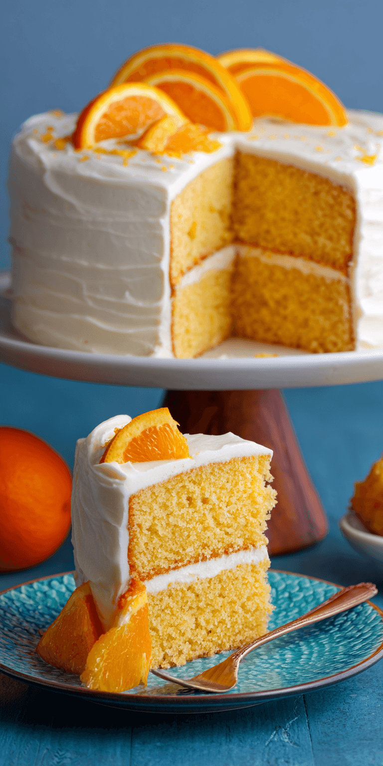 Orange Creamsicle Cake with Vanilla Frosting served warm with cozy spices