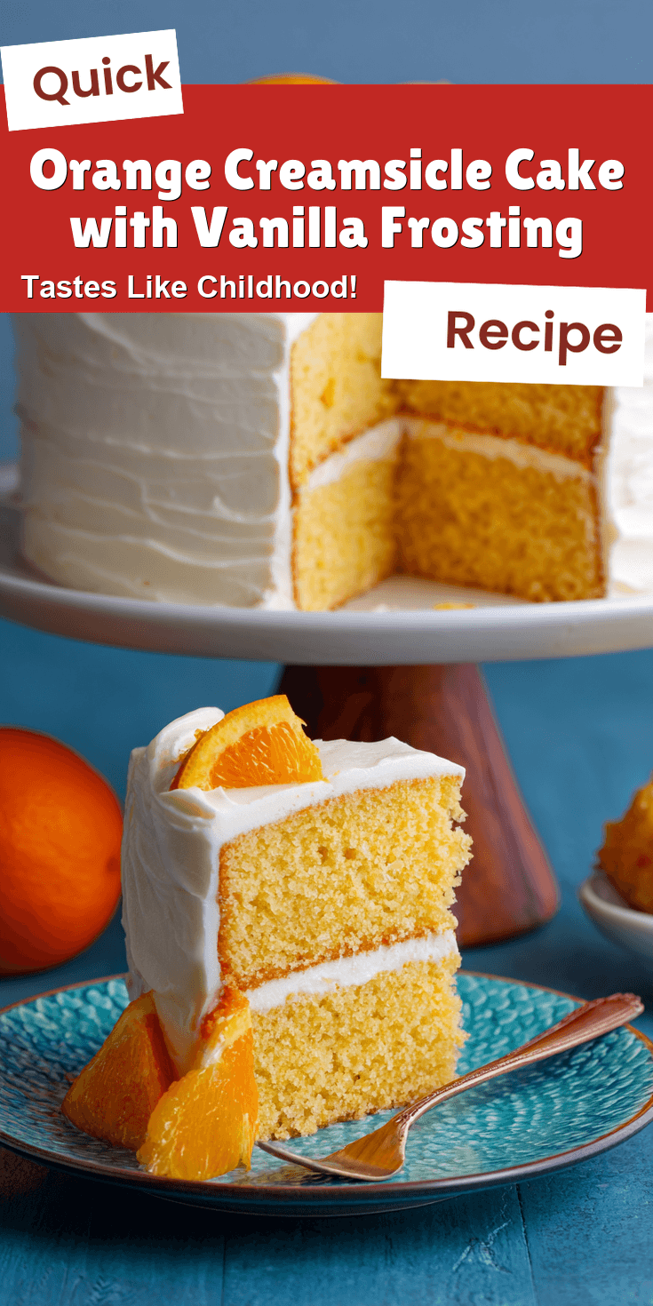 Orange Creamsicle Cake with Vanilla Frosting served on a plate