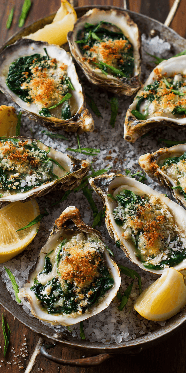 Oysters Rockefeller Fancy Seafood served warm with cozy spices