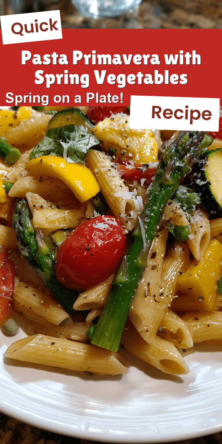 Pasta Primavera with Spring Vegetables served on a plate