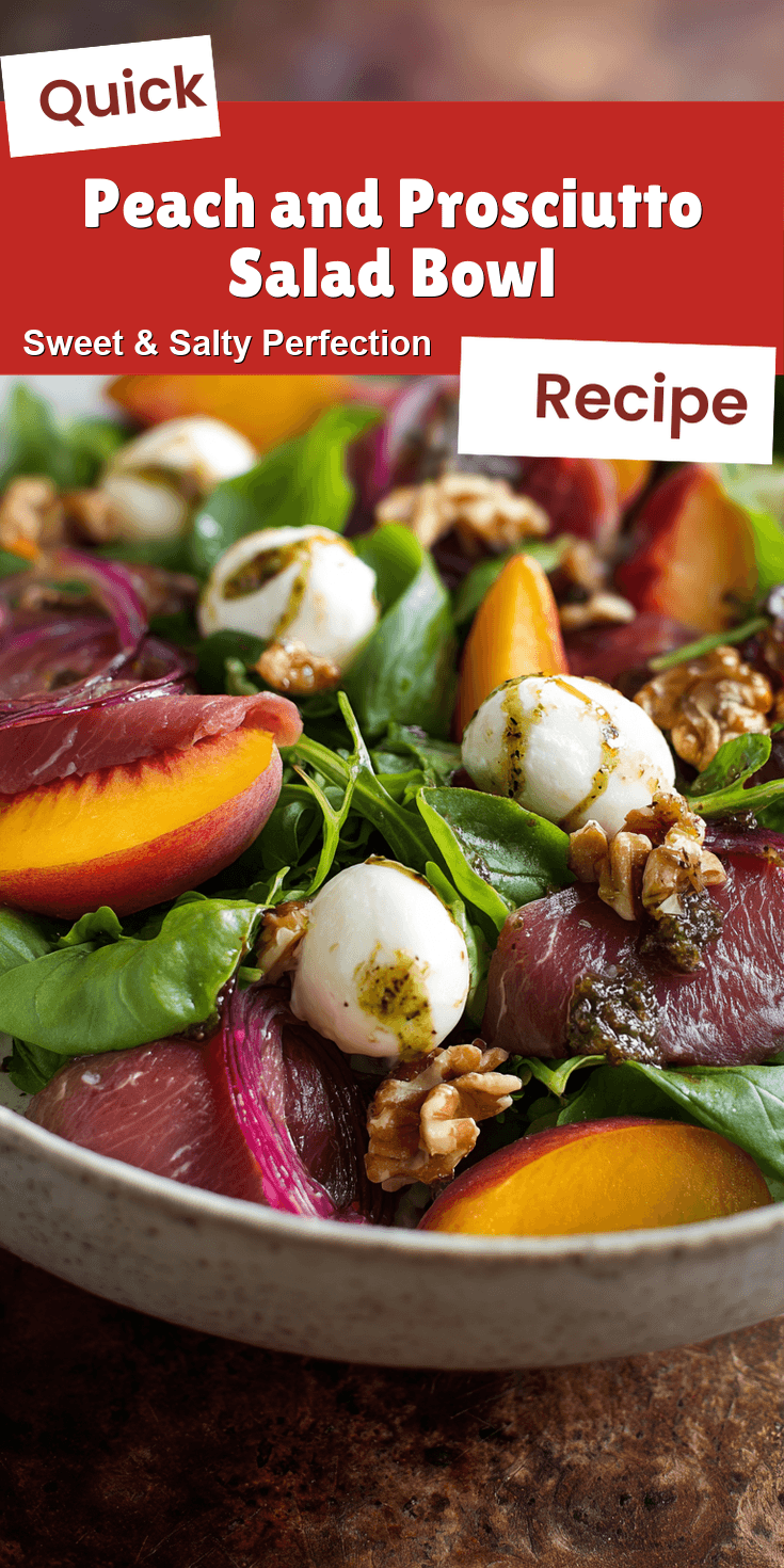 Peach and Prosciutto Salad Bowl served on a plate