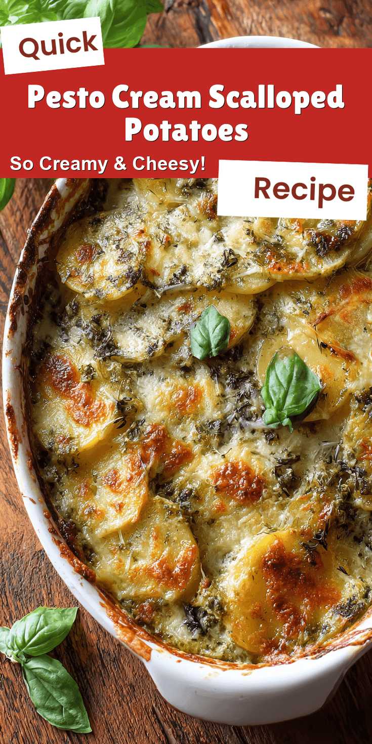 Pesto Cream Scalloped Potatoes served on a plate