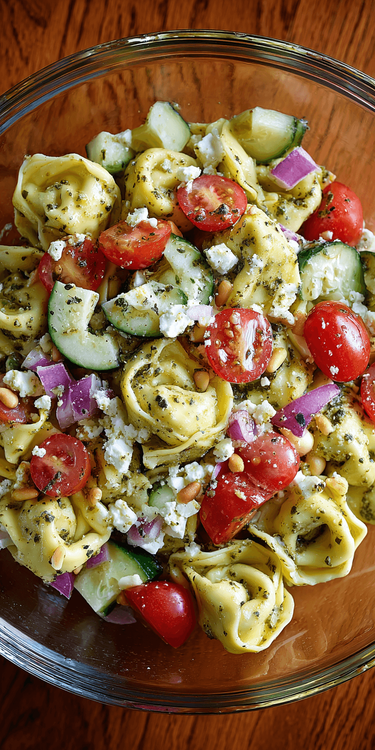 Pesto Tortellini Cold Healthy Lunch served warm with cozy spices