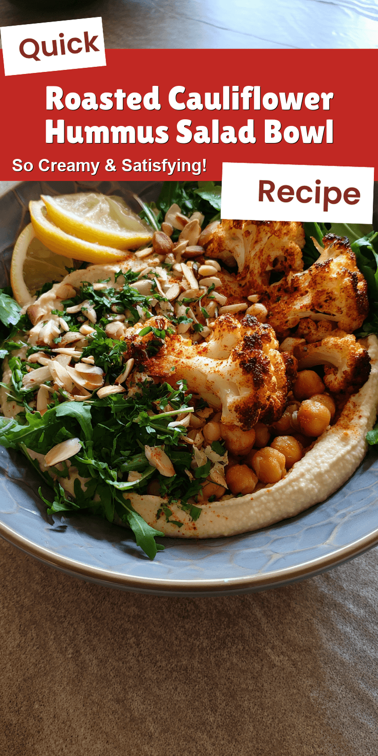 Roasted Cauliflower Hummus Salad Bowl served warm with cozy spices