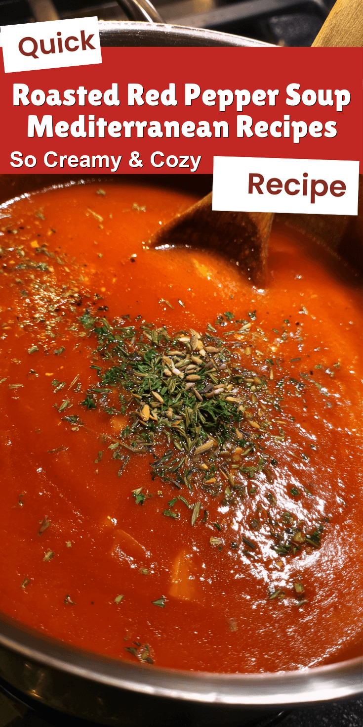 Roasted Red Pepper Soup Mediterranean Recipes served on a plate