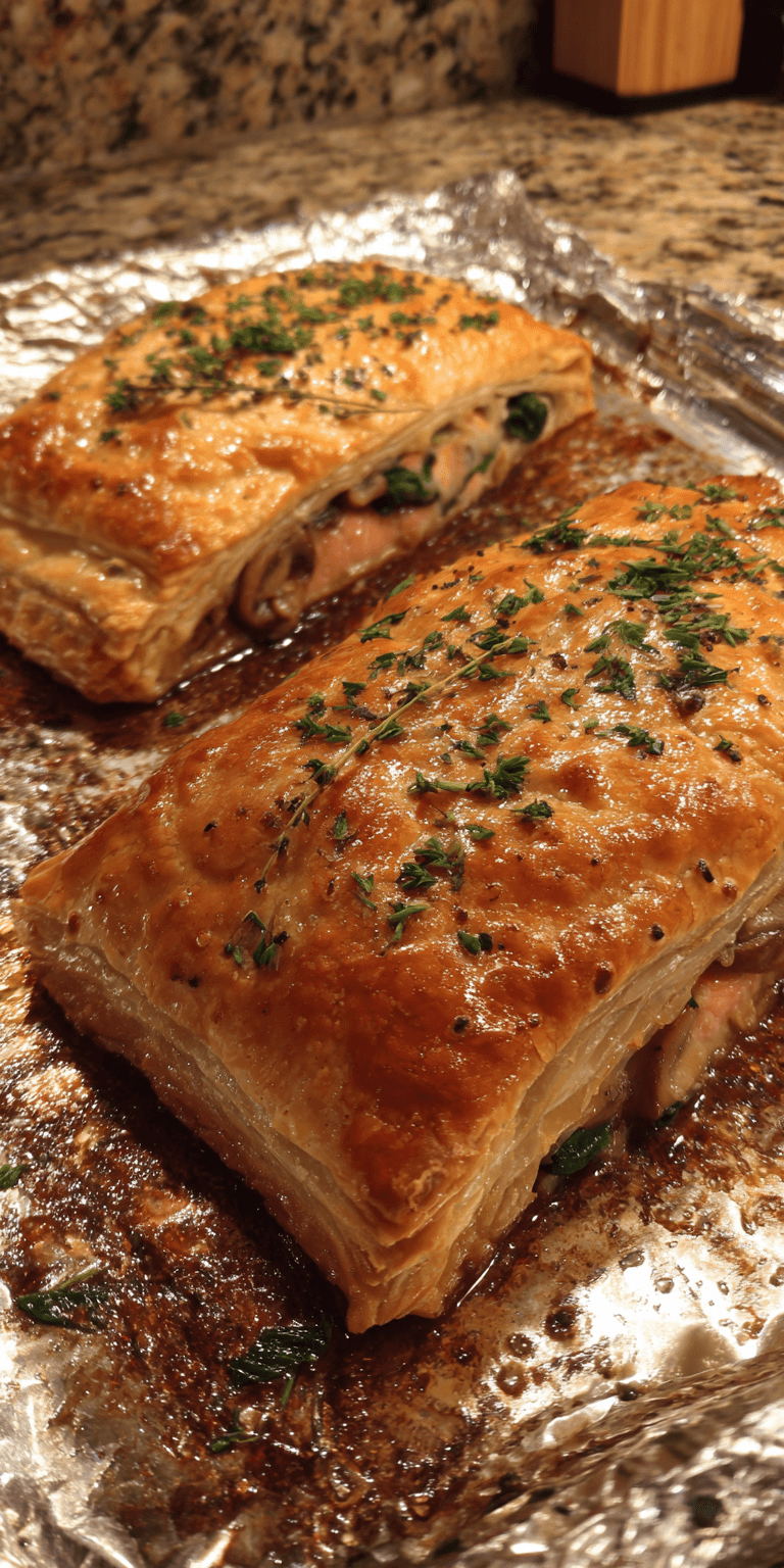 Salmon Wellington Puff Pastry served warm with cozy spices
