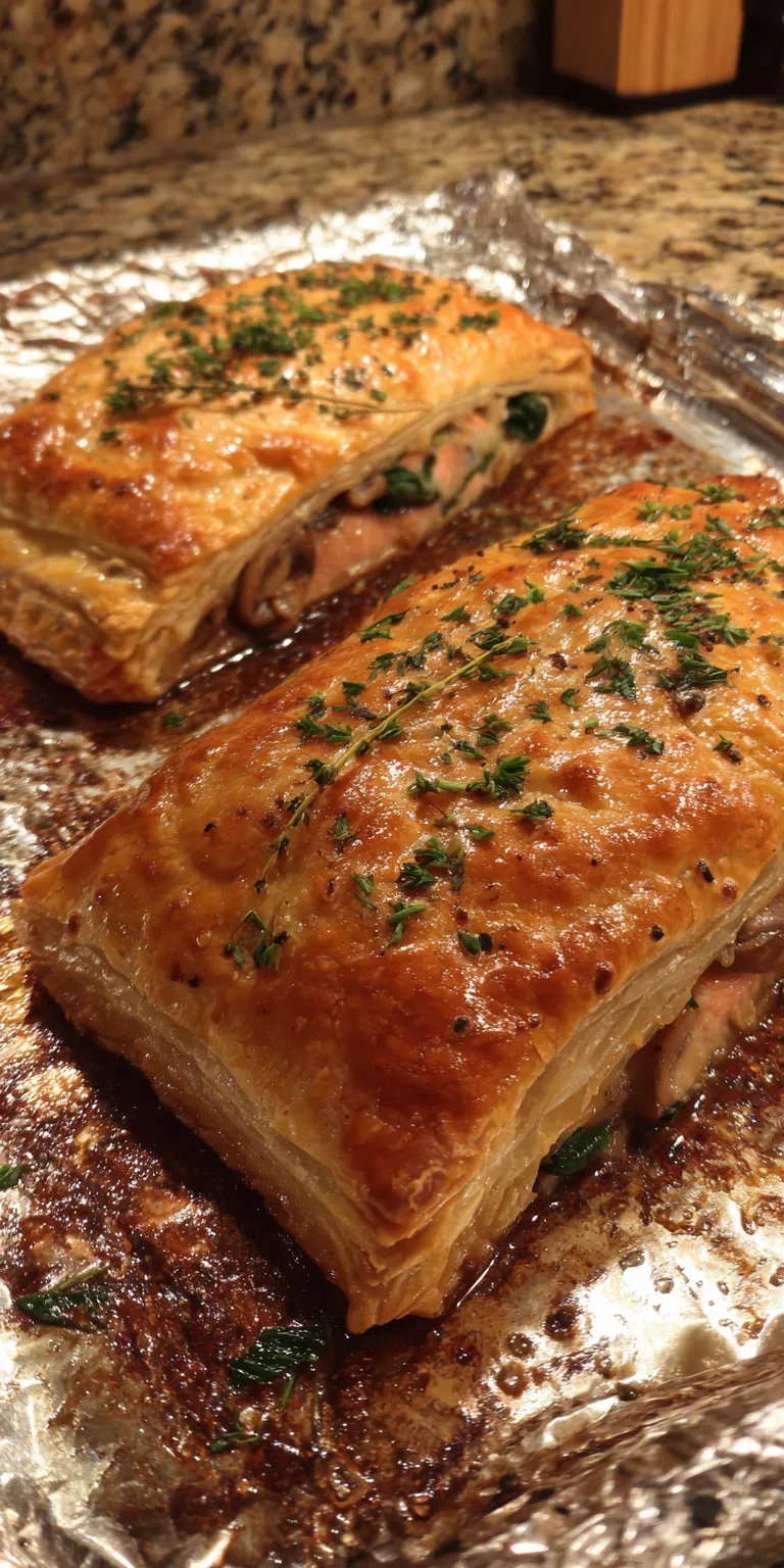 Salmon Wellington Puff Pastry served warm with cozy spices