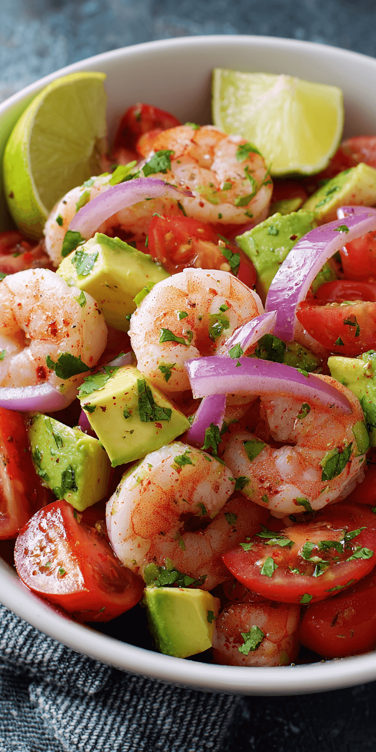 Shrimp Avocado Salad Healthy Food Dishes served warm with cozy spices